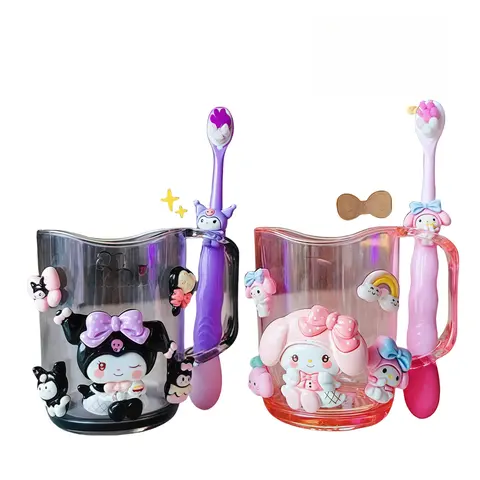 New kawaii Hello kitty children's mouthwash cup kuromi teeth jar brush cup My melody toothbrush holder Children's wash cup set