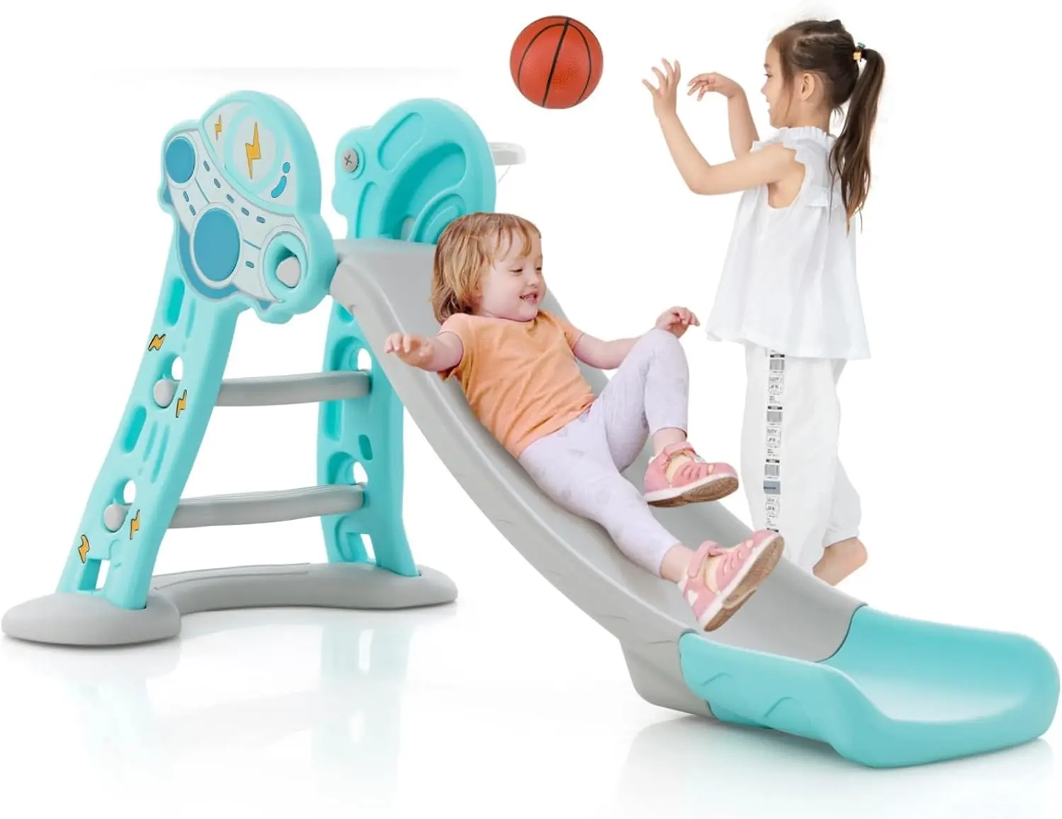 Kleinkind rutsche, 3 in 1 klappbares Baby-Rutschenkletterer-Spielset, freistehende Rutsche mit langer Rutsch neigung, Basketball korb, Innen a