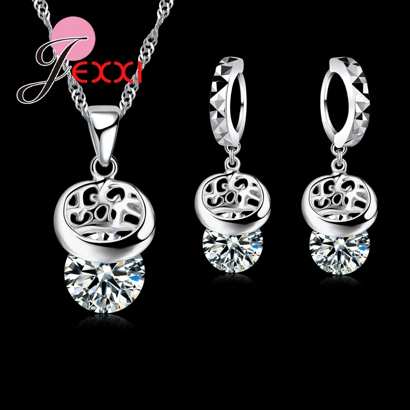 

Romantic Hollow Overlap CZ Jewelry Set 925 Sterling Silver Necklace+Earrings Sets For Wedding Anniversary Gifts