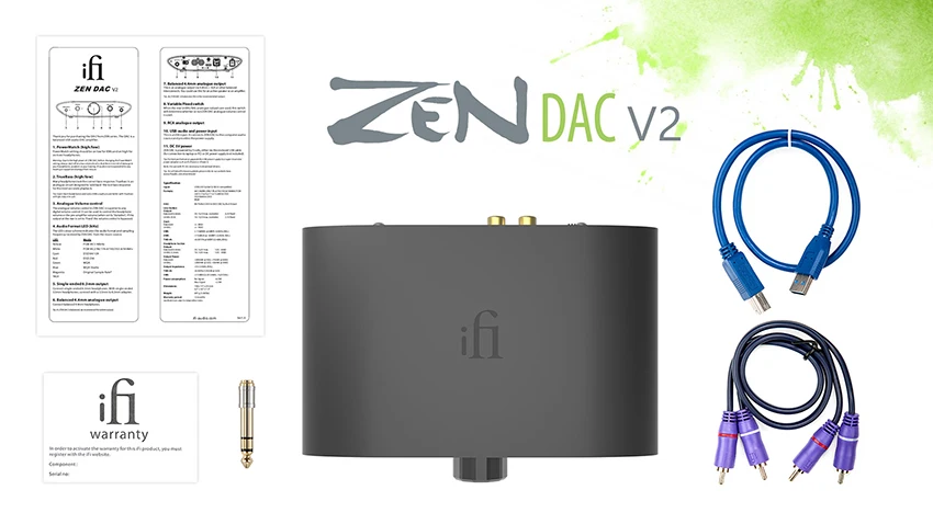 

iFi Zen DAC V2 MQA DECODER Desktop Digital Analog Converter with USB 3.0 RCA - Audio System Upgrade Hifi Music DAC AMP