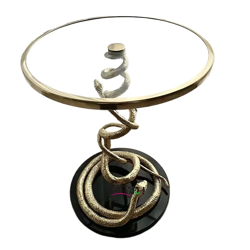 

Golden Snake creative designer negotiates coffee table Italian high-end art tempered glass rounded corners