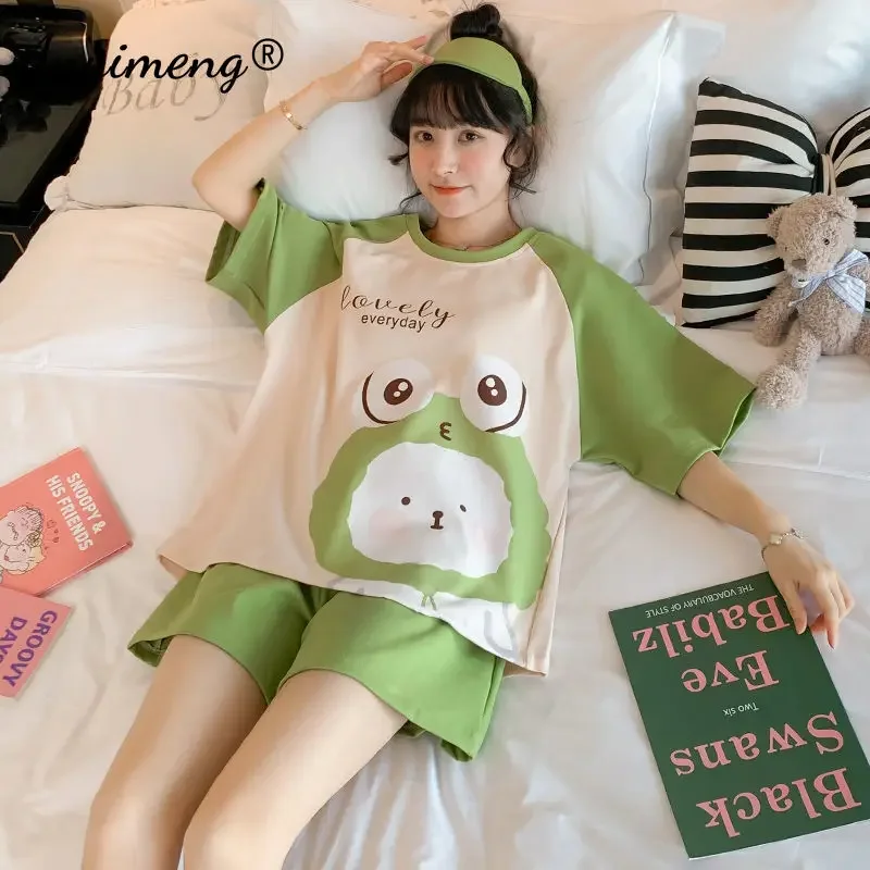 Kawaii Cartoon Dinosaur pigiama Set per donna estate M-5XL ragazze pantaloncini moda Loungewear donna Cute Pijamas Lady Sleepwear