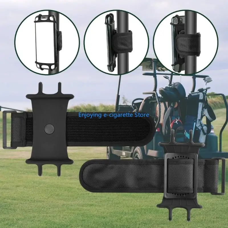 Removable Golf Cart Phone Mount with 360-Degree Swiveling Joint, 4-Corner Flexible Holder, and Adjustable Fastening Band