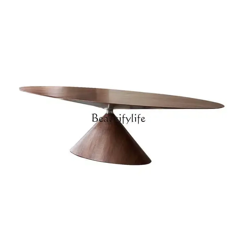 

Italian minimalist walnut dining table designer villa oval dining table art