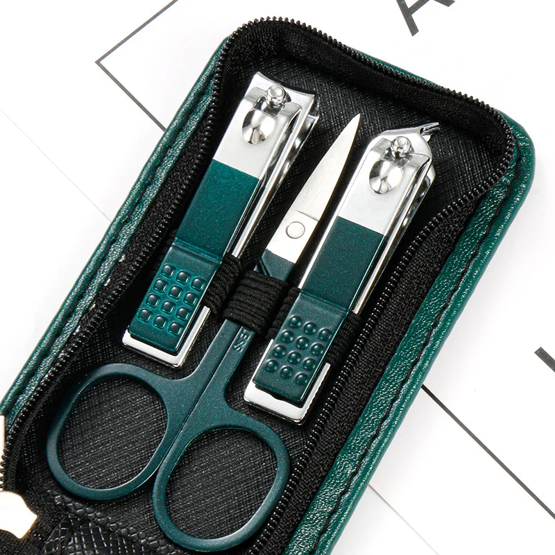 6 Pcs/Bag Portable Luxury Manicure Sets Bright Black Nail Clipper Set Green Nail File Eyebrow Scissors Personal Care Tools