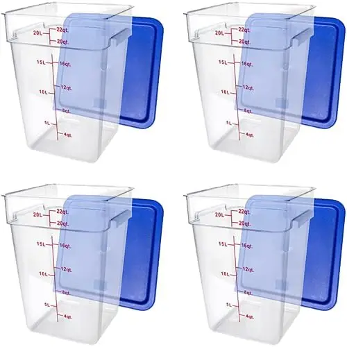 

Tiger Chef 22 Quart Commercial Grade Clear Food Storage Square Polycarbonate(PC) Containers with Blue Lids 4 Pack