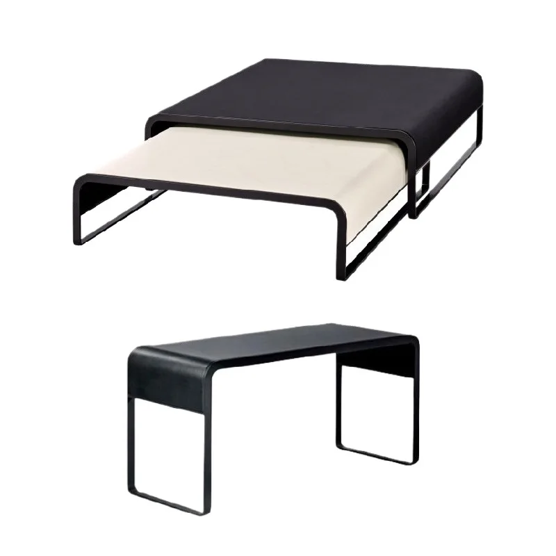 Nordic Italian minimalist, small apartment type child and mother leather coffee table, simple and modern