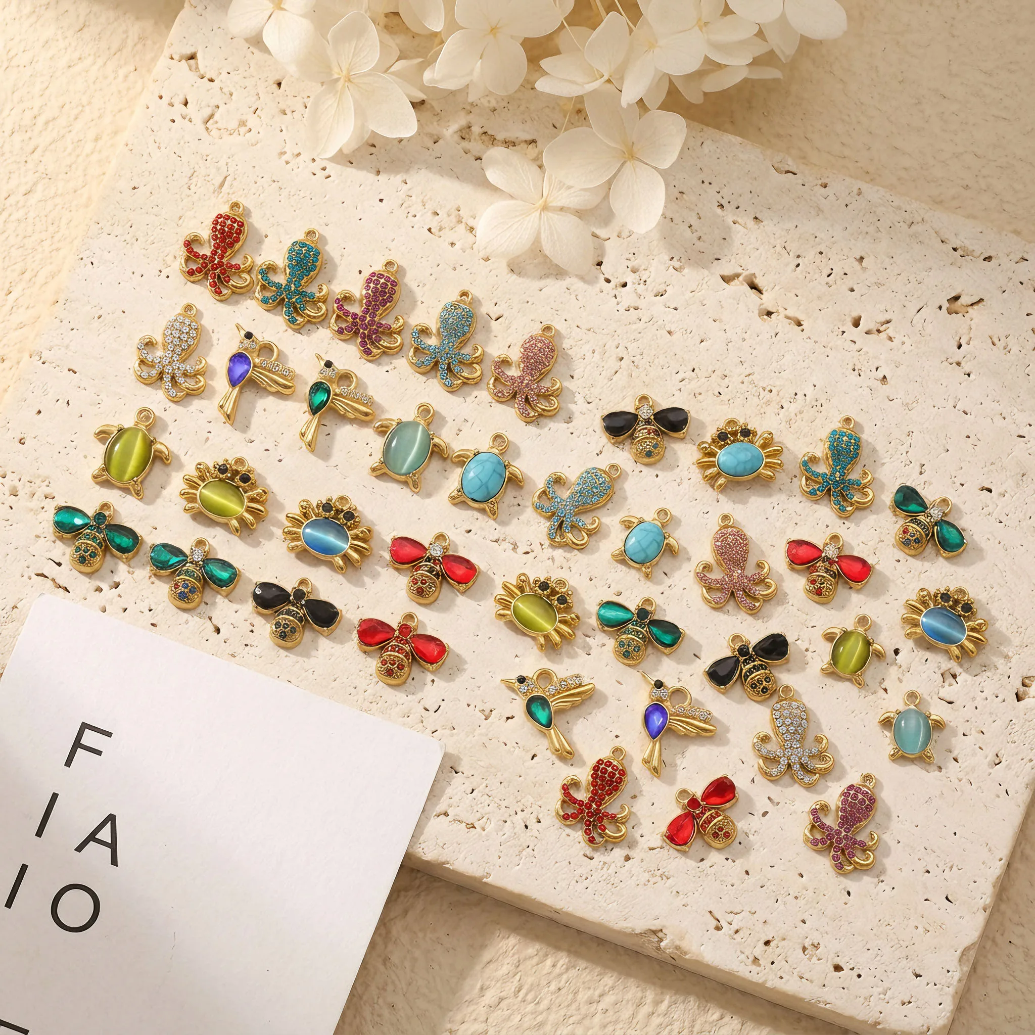 3pcs/lot Crystal Cat's Eye Stone Sea Crab Turtle Bird Charms Stainless Steel DIY Women's Earrings Necklace Bracelet Wholesale - view 5