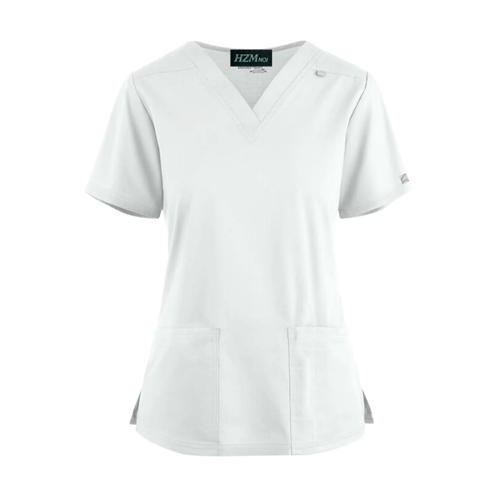 Lightweight Surgical Staff Outfit Summer Short Sleeve V Neck Washing Hands Attire With Pocket Solid Color Doctor's Scrub Tops