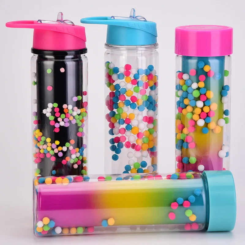 

Double-Layer Eco-friendly Plastic Hairball, Creative Gradient Color, Rainbow Sealed, Leakproof Sports Bottle, 500ml