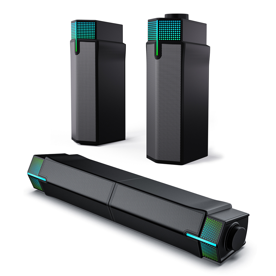  Bluetooth Computer Speakers for PC Desktop Monitor, Gaming PC Sound Bar-Wired USB-Powered,Superb Stereo Sound,with LED Lighting 