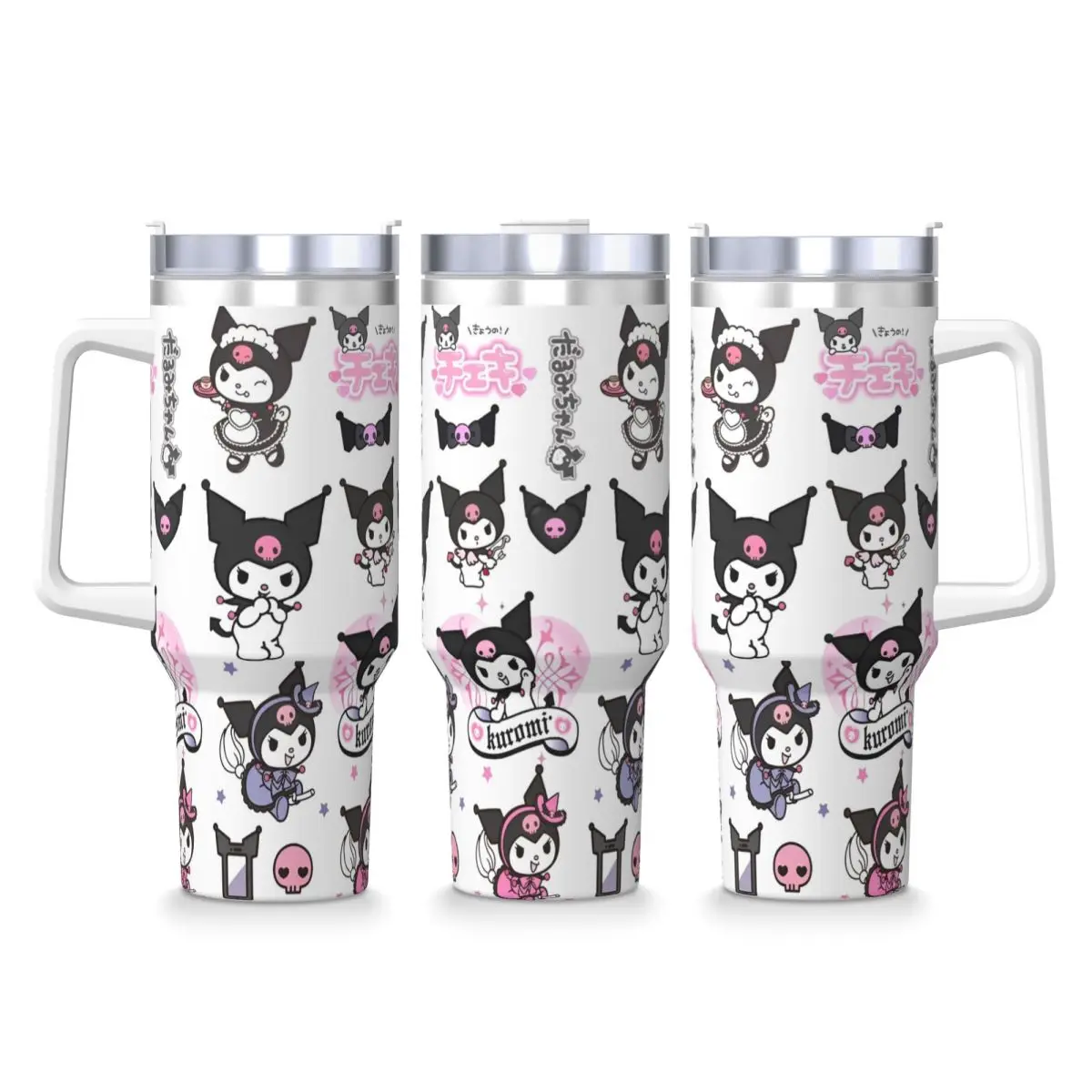 Kawaii Sanrio Kuromi Japanese Stainless Steel Tumbler Japan Cute Cartoon Thermal Cups With Straws and Lid Car Mugs Water Bottle