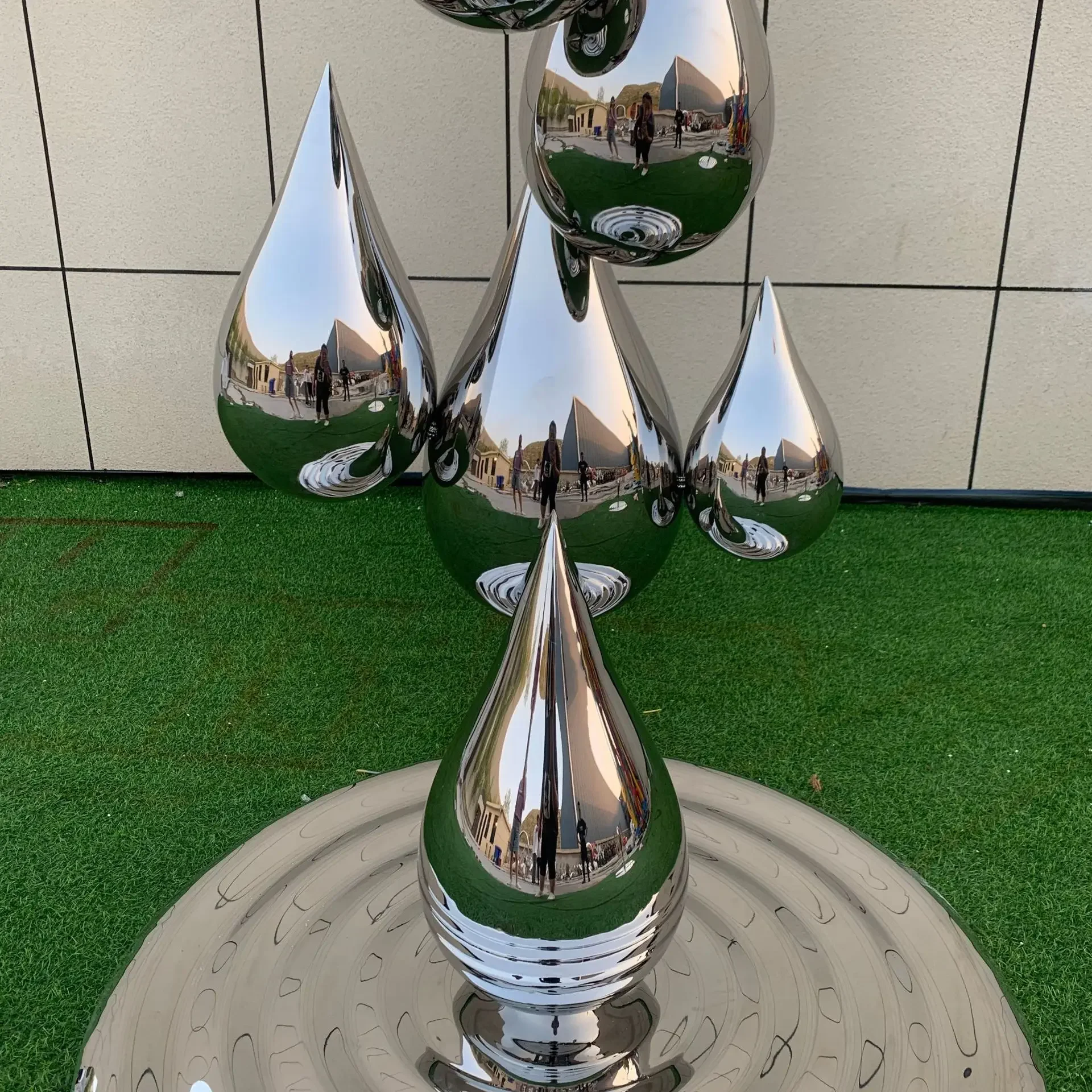 Factory custom modern outdoor spherical metal water features sculpture sphere 3D fountain 304/316 stainless steel fountain