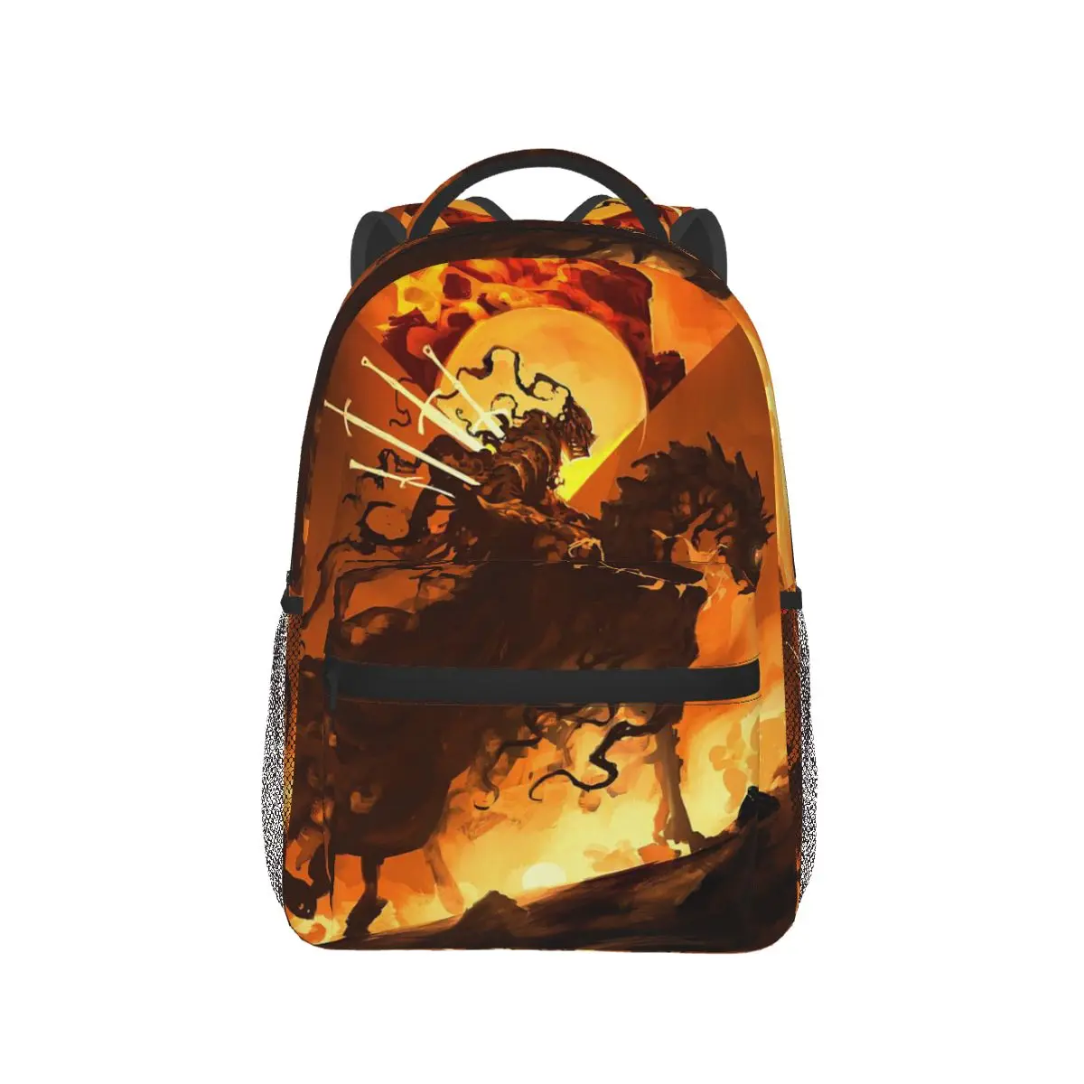 

Vibrant Rider On Horseback In Flames Backpack Hot Sale Daypack Large Capacity Kids BookBag School Bag Shoulder Bags for Unisex