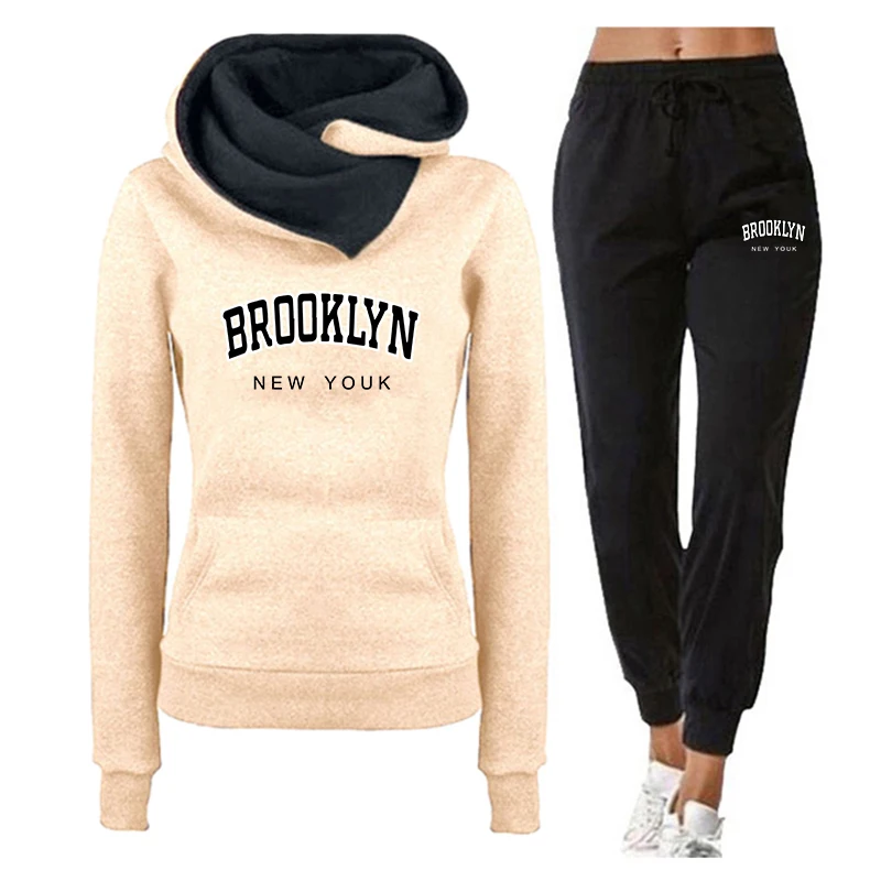Womens Tracksuit Brooklyn Printing Double Neck Hooded Sweatshirt Sports Jogging Casual Clothing Autumn Winter Popular Warm Tops