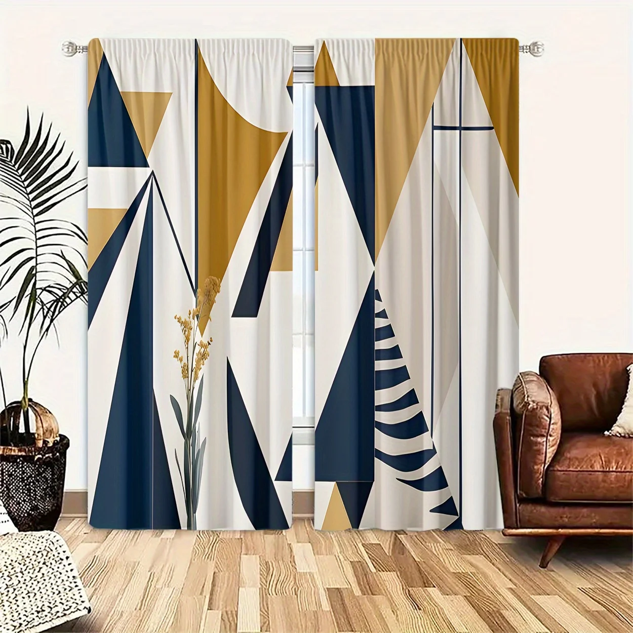 Modern Geometric Abstract Curtains Panels for Living Room Bedroom Polyester Drapes Blue Gold Stripe Style Window Window Dressing