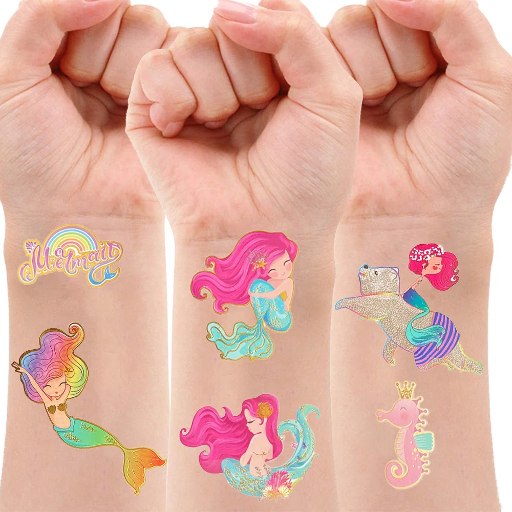 

12Pcs Glitter Mermaid Temporary Tattoos Kids Children Girls Birthday Party Supplies Party Accessories Goodie Bags Fillers