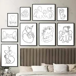 Abstract Line Art Baby Mother Canvas Painting Family Love Posters and Prints Nursery Wall Art Picture for Living Room Home