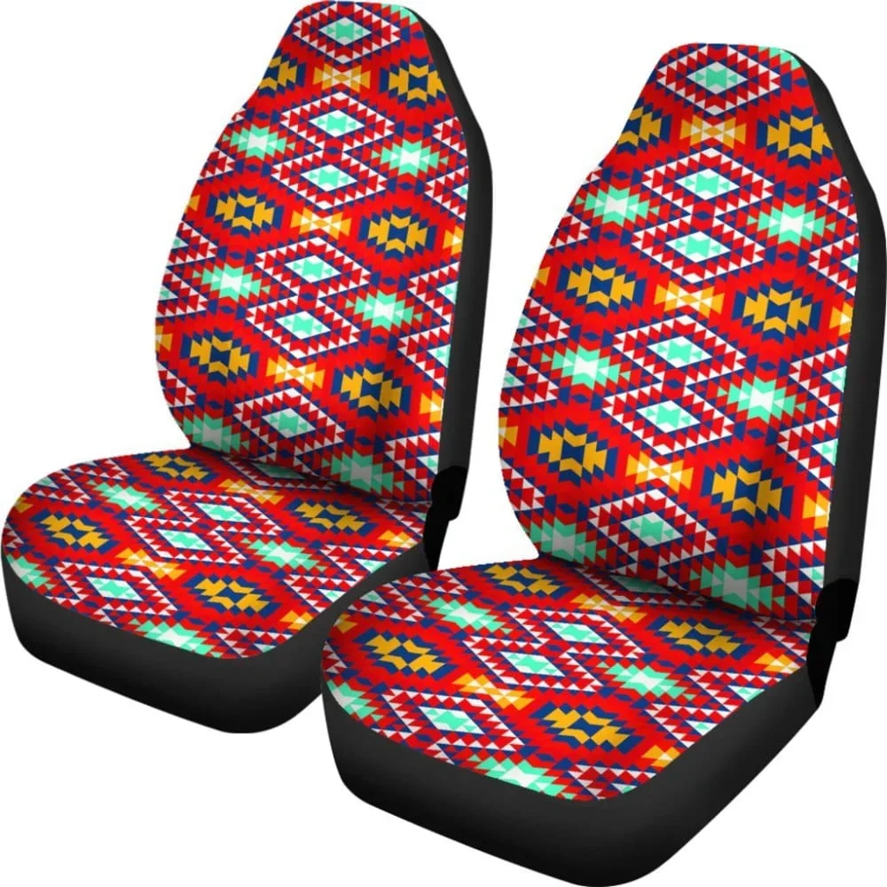 Colorful Pastel Red And Yellow Aztec Design,Pack of 2 Universal Front Seat Protective Cover