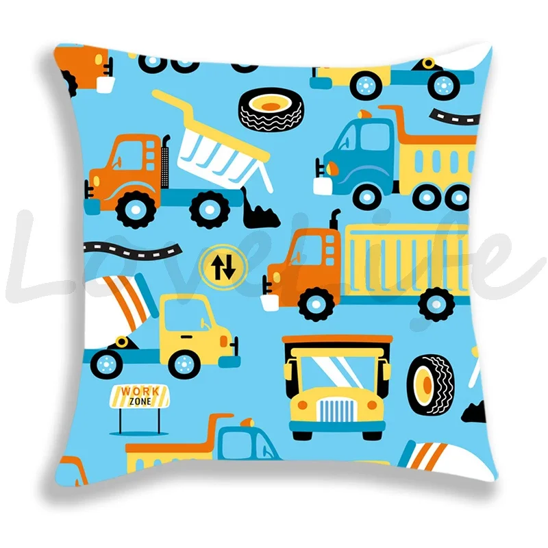 Fire truck/Car /Excavator/Ambulance Print Pillow Cover Sofa/Bedroom Cushion Cover 45*45cm Pillow Case Home Decor Pillowcase Boys