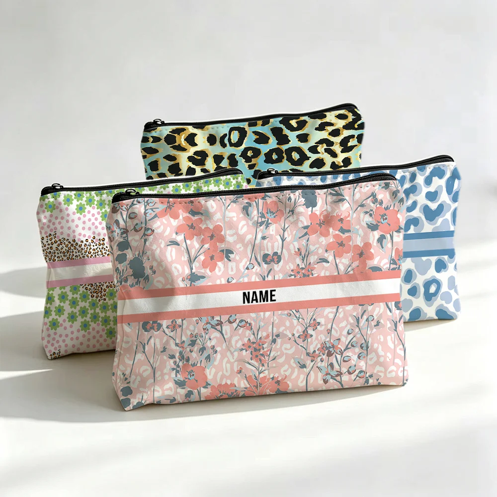 Personalized Custom Name Makeup Bag Lady Leopard Print Storage Bag Toilet Wedding Single School Gift For Teacher lover Party