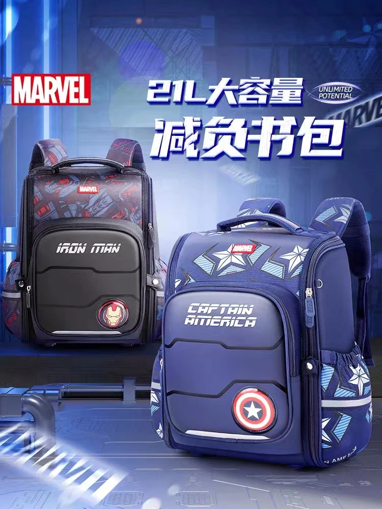 Disney Marvel Jungen Schultaschen Klasse 1-5 Iron Man Captain America Grundschüler Schulter Orthopädischer Rucksack Mochilas Escolare