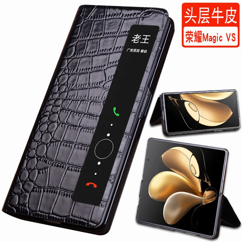 

Hot Luxury Genuine Cow Leather Magnetic Window Flip Cover Mobile Phone Book Case For Honor Magic Vs V Phone Cases Funda