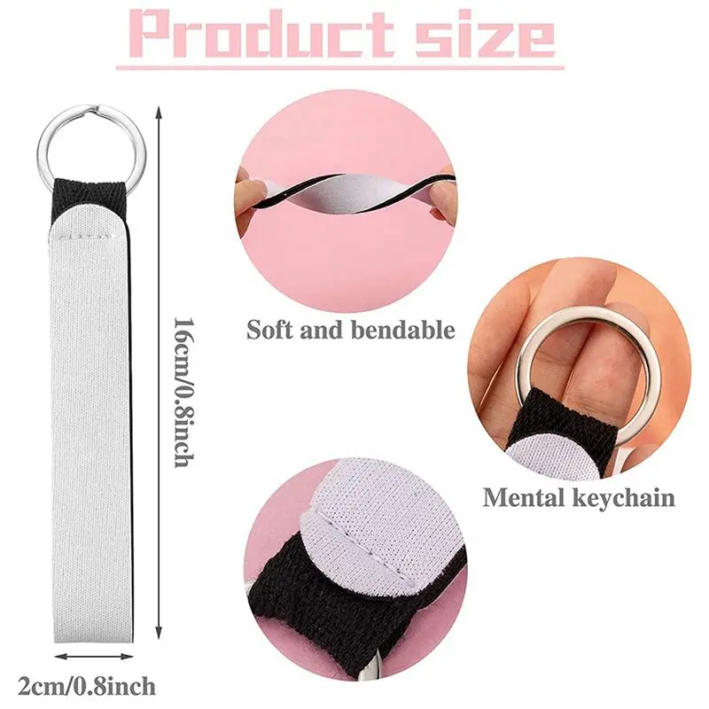 80 Pcs Sublimation Keychain Blanks Neoprene Wristlet Keychain DIY Keychain Wrist Lanyard Keychain Holder Blank Keychain