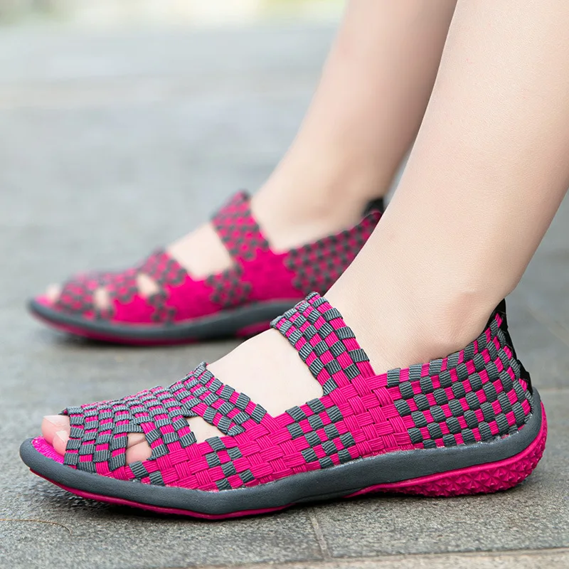 Women Sandals Handmade Woven Flat Shoes Woman 2021 Summer Fashion Breathable Casual Slip-On Colorful Female Footwear Loafers