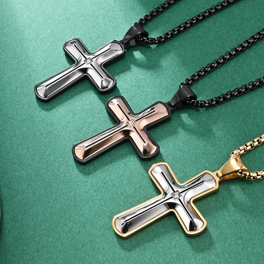 

Hiphop Double-layer Two-tone Cross Pendent Necklace for Men Stainless Steel Necklace