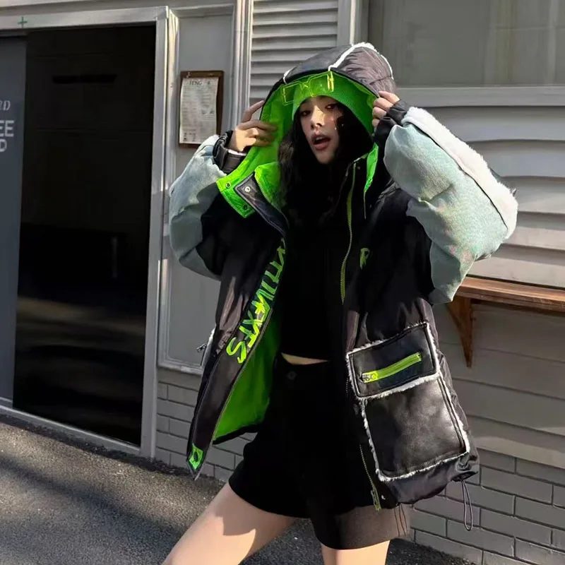 Winter Dikke Warme Donsparka Vrouwen Streetwear Print Donsjack Mode Harajuku Casual Oversize Jas Winter Capuchon Uitloper