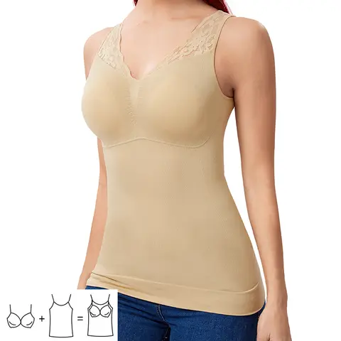 Soutien-gorge intégré débardeur femmes Shapewear dos lisse contrôle du ventre taille mince corps Shaper nouveau dentelle Camis rembourré gilet vêtements de vie