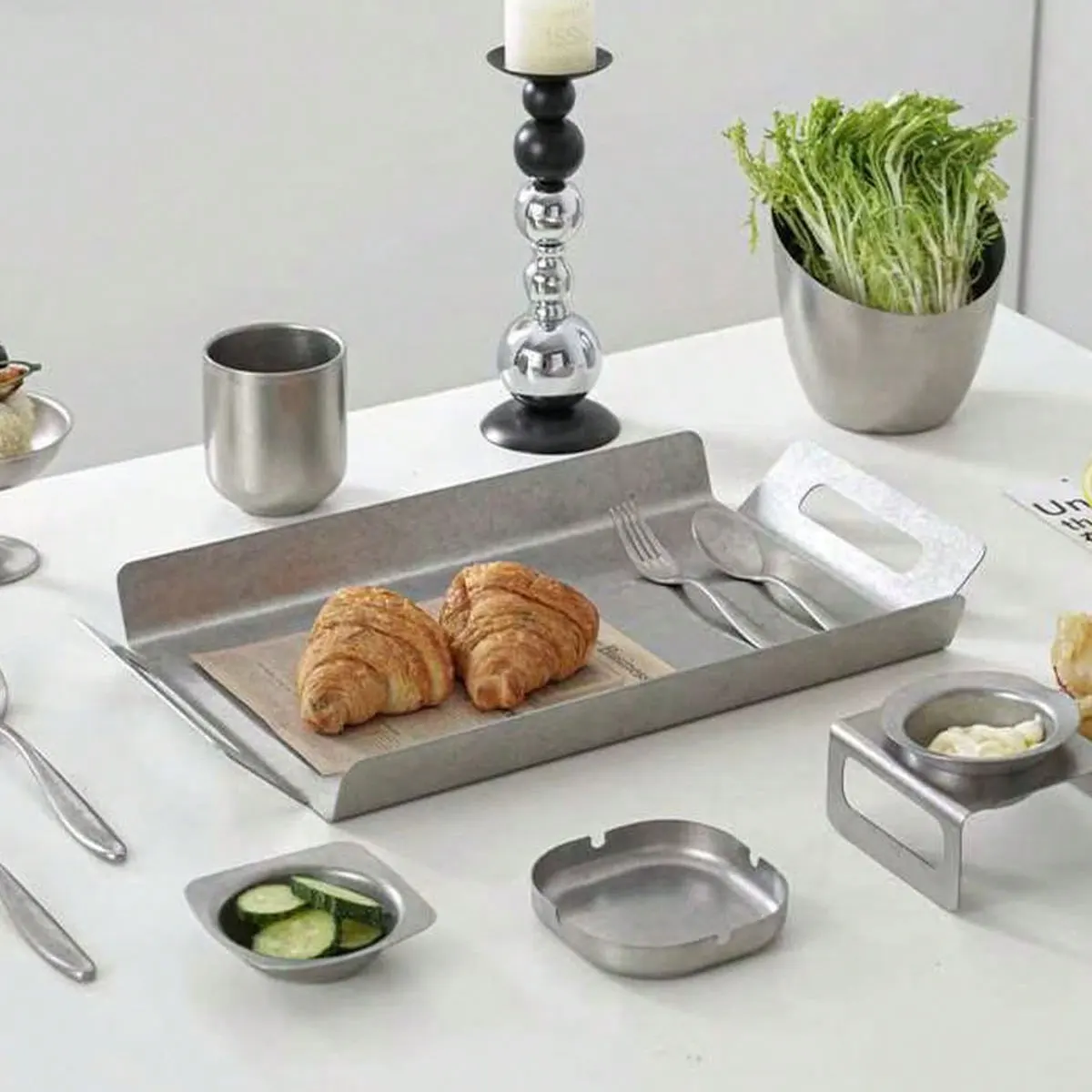 Korean-style retro 304 stainless steel rectangular tray, cafe serving tray, dessert tray, bread tray, tea tray, storage tray, 1 piece