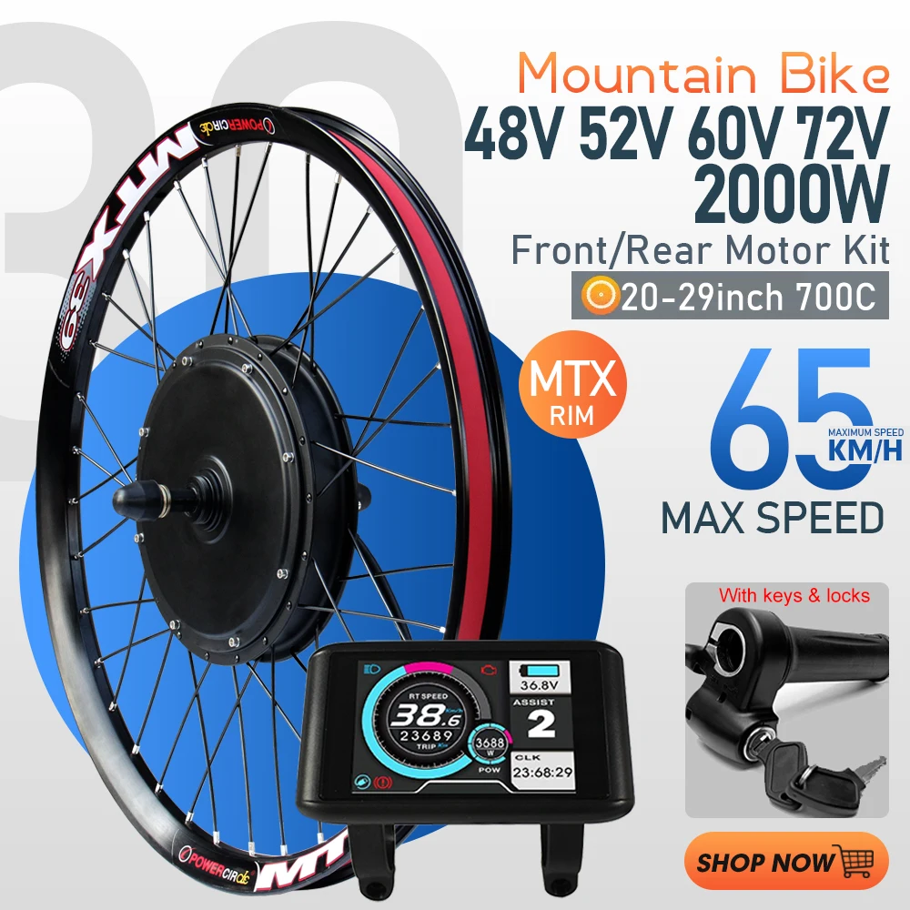 AliExpress KUNTENG E-BIKE MTX Electric Bike Conversion Kit 48V 52V 60V 72V 2000W Rear Wheel Electric Bicycle Motor Kit For E-Bike Hub Motor Conversion Kit