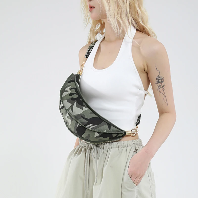 

Outdoor Camouflage Zipper Decor Dumpling Bag 2025 New PU Leather Women Shoulder Underarm Bags Female Casual Chest Bag