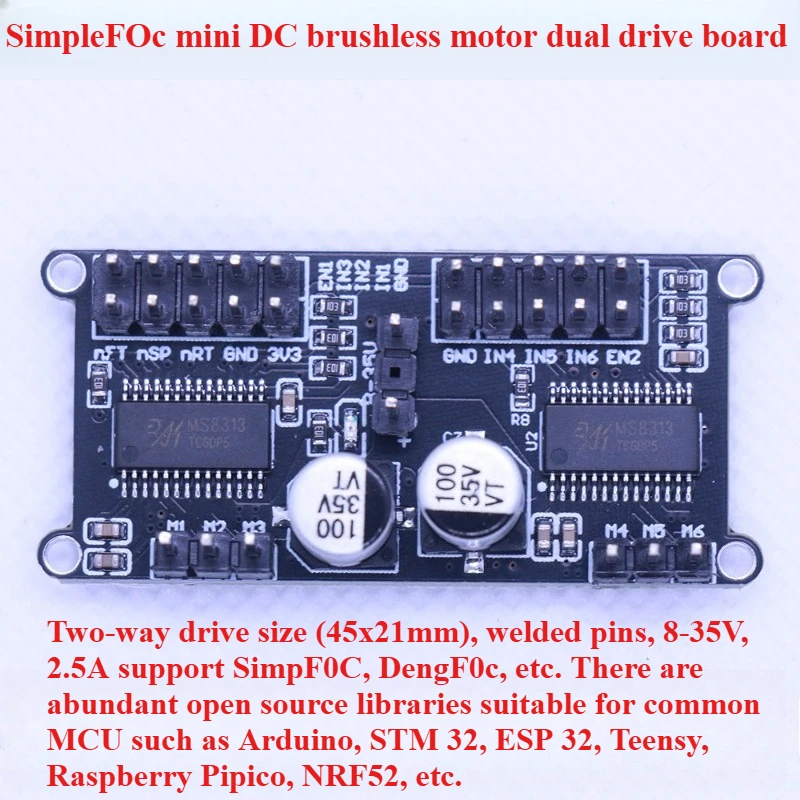 

SimpleFOCMini Dual-channel DC Brushless Motor Drive Board FOC Control SVPWM|SPWM Soldered Pin