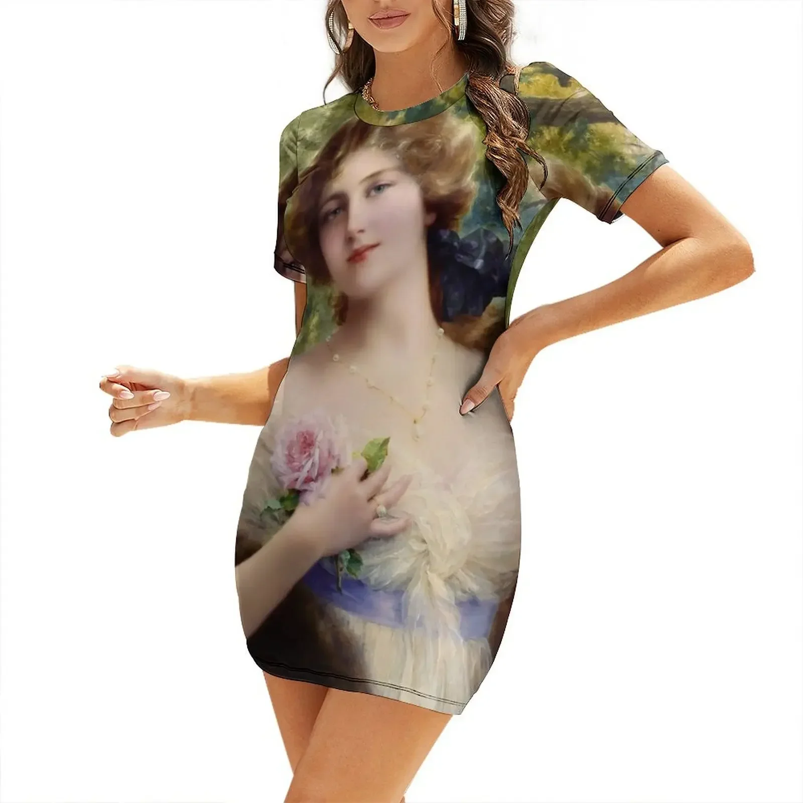La dama con una rosa de Emile Vernon, decoración de pared, Xzendor7, reproducciones de arte de maestros antiguos, vestido de manga corta