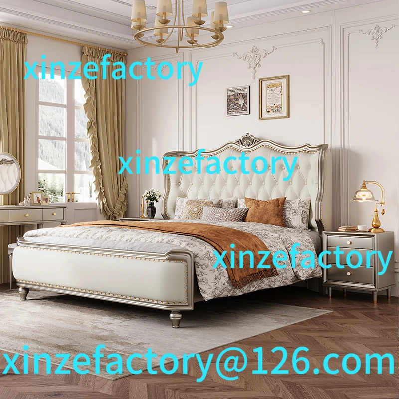 

Customizable leather soft bag American solid wood bed master bedroom
