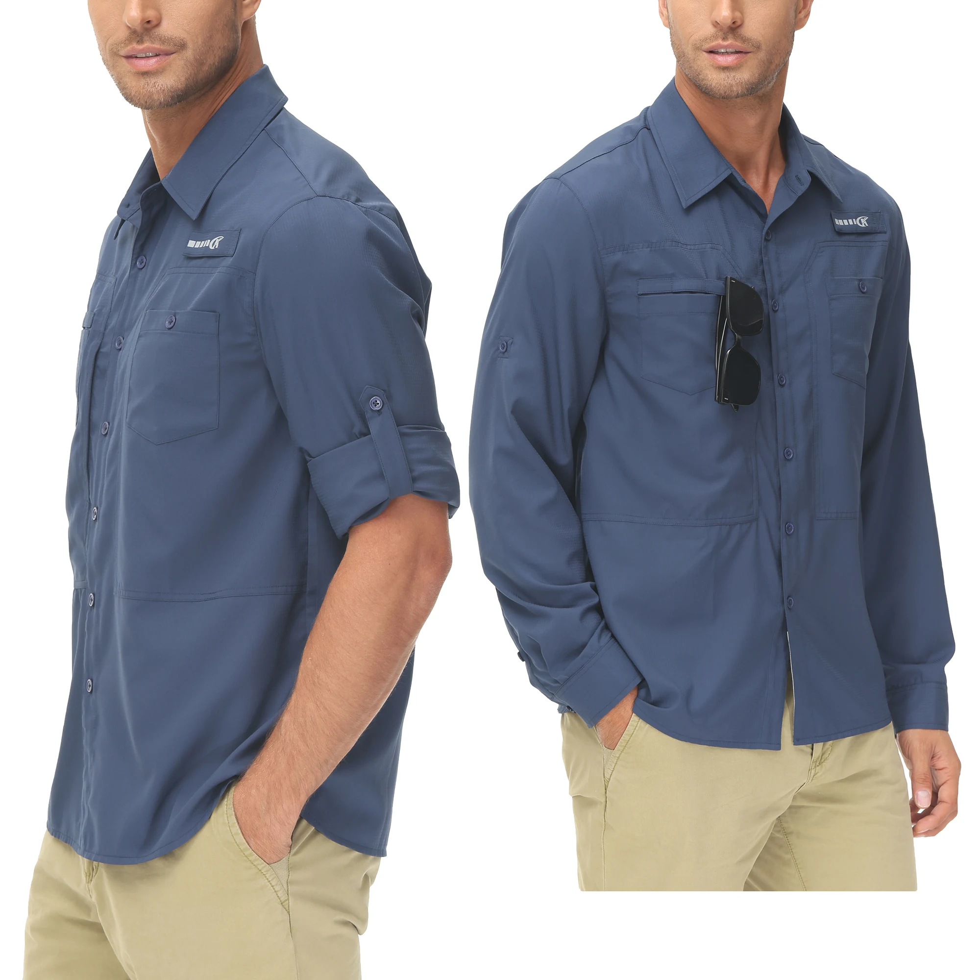 Langarm-Angelhemden für Herren, UPF 50+, Sonnenschutz, atmungsaktiv, leicht, für Reisen, Arbeit, Button-Down-Hemd mit Reißverschlusstasche – Detail 17