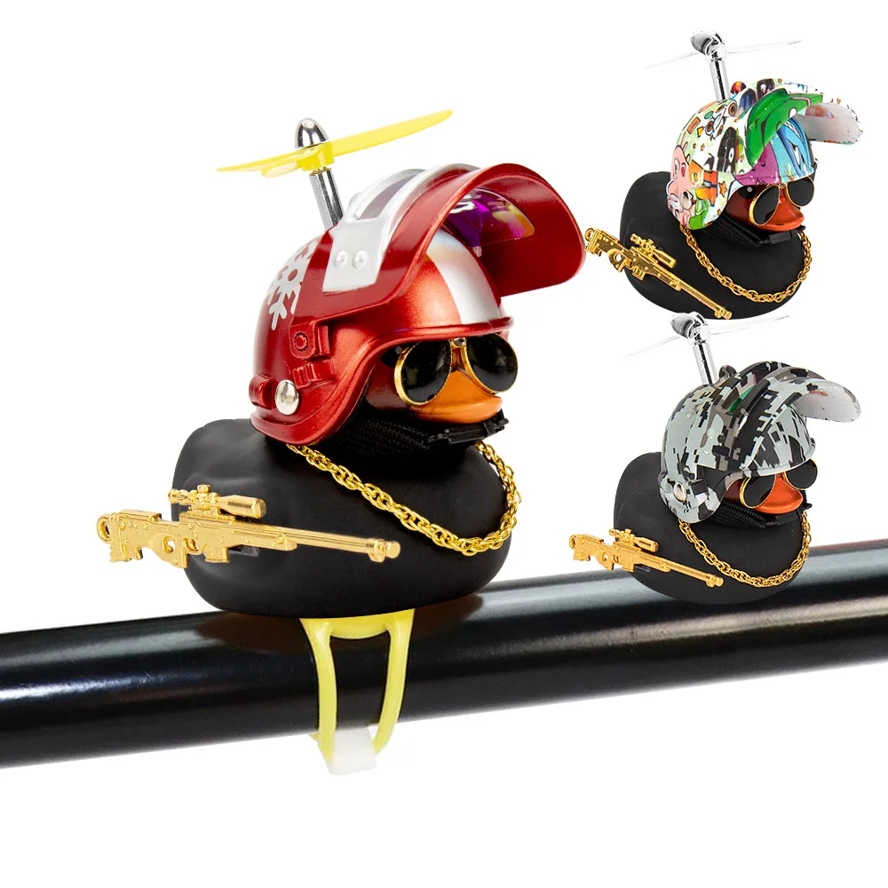 Bike Bell Bicycle Yellow Duck Rubber Car Motorcycle Bike Ornaments Level 3 Helmet PUBG Golden Gun Armed Duck Cycling Decoration