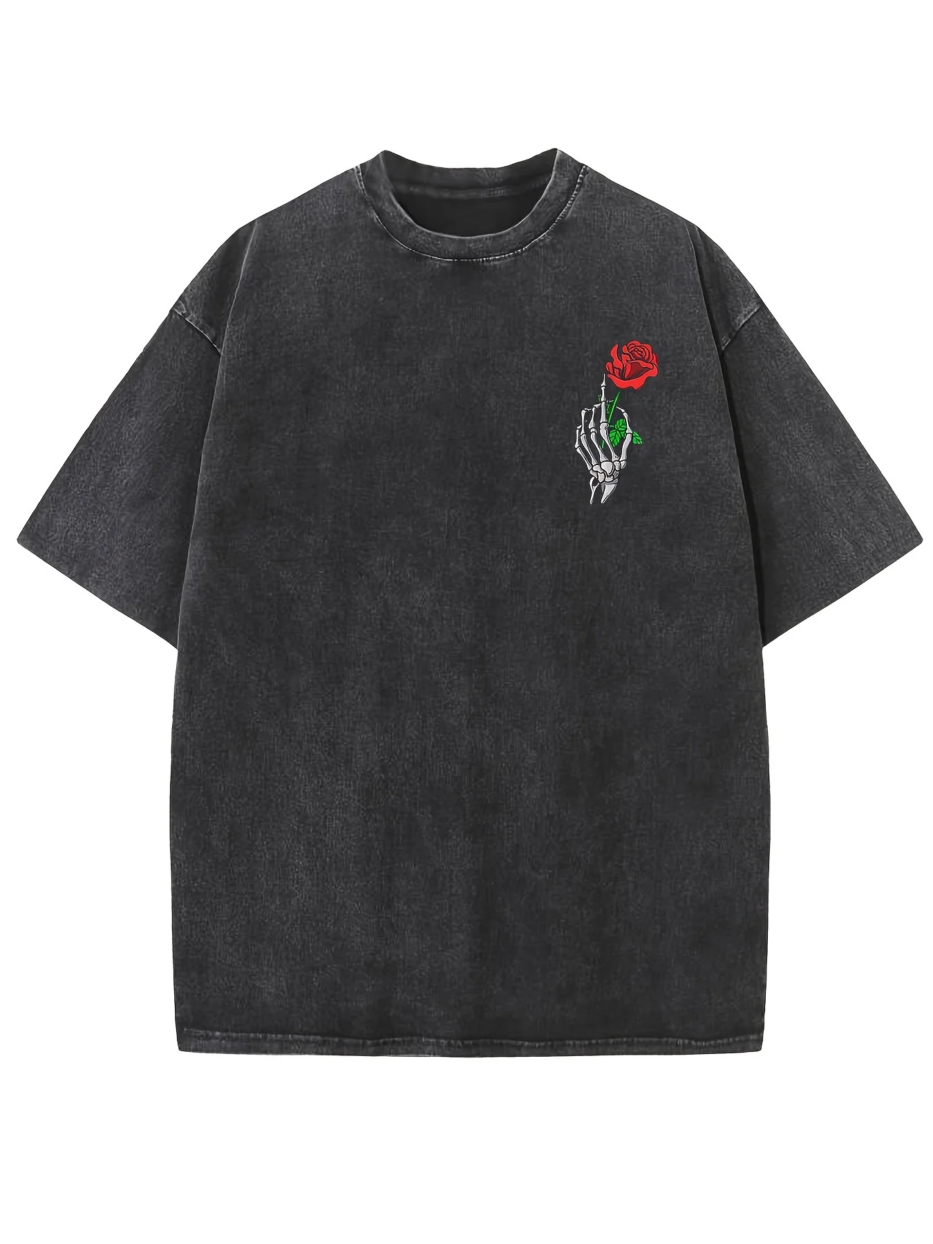 Men's T-Shirt Retro Washed Cotton T-Shirt with Skull and Rose Graphic Casual Drop Shoulder Short Sleeve Round Neck Top Summer