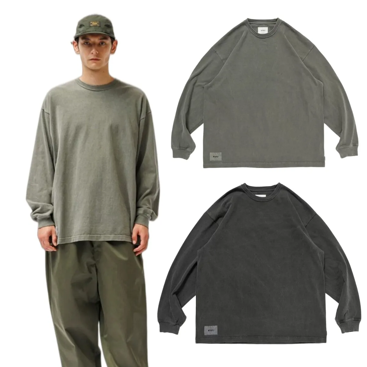WTAPS Japanese Streetwear Men's Vintage Washed Long Sleeve Tee Heavyweight  Crewneck Retro Distressed Casual Fashion Shirt