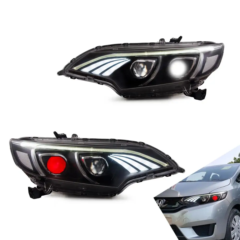 Headlamp Assembly for Honda Fit/Jazz 2014-UP with Benz Style DRL Flashing  Moving Turn Signal Dual Beam Lens Car Accessories