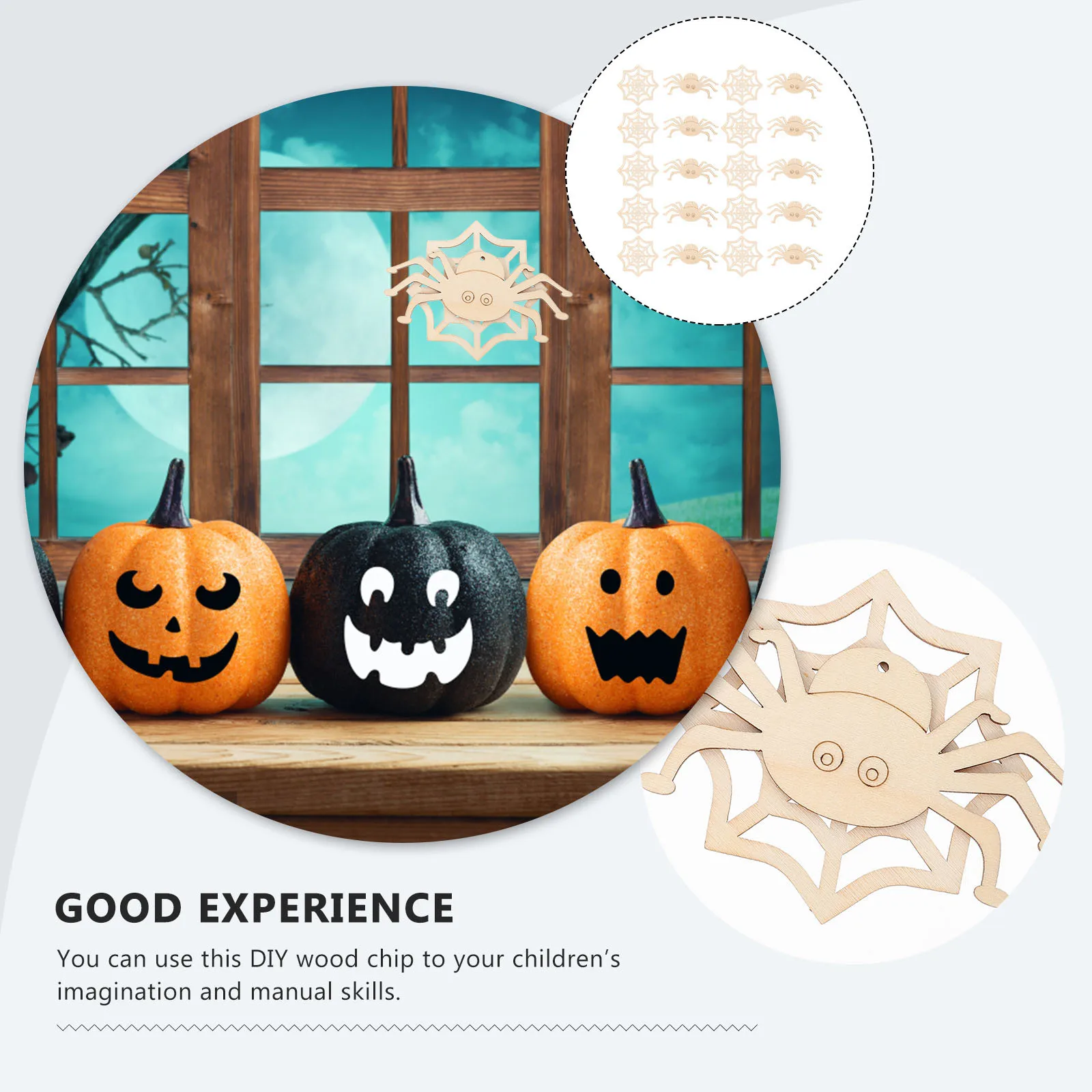 

20Pcs Halloween Wooden Slices Spiderweb Cutout Unfinished Wood Slice Props for Kids Creativity Halloween Wood Slices