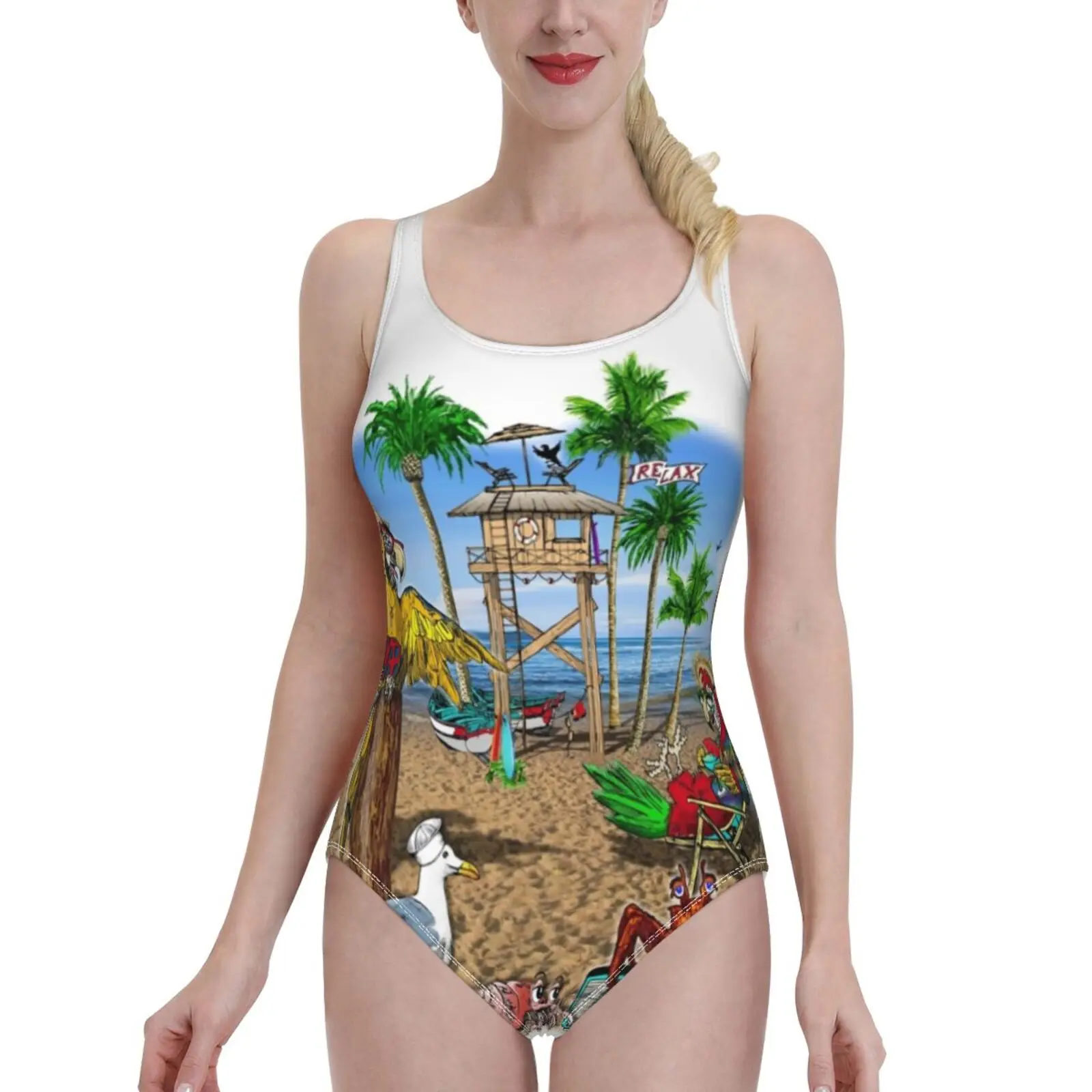 Parrot Beach Party One-Piece Swimsuit Women Sexy Monokini Bathing Suits New Girl Beach Swimwear Parrot Beach Party Parrot Beach