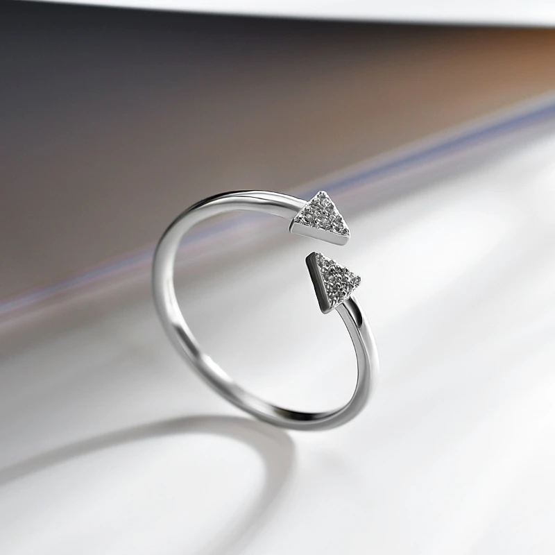 خاتم هندسي مثلث من الفضة عيار 925 النسخة الكورية هدية زركونيا رائعة عصرية للفتيات خاتم إصبع أنيق للنساء #1