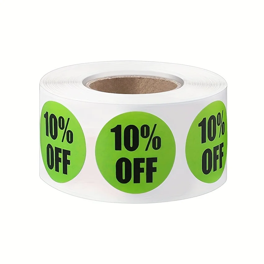 6 Rolls Colorful Deal & Discount Adhesive Label Stickers - 1 Roll Each of 60% Off, 40% Off, 30% Off, 20% Off, 10% Off for Retail