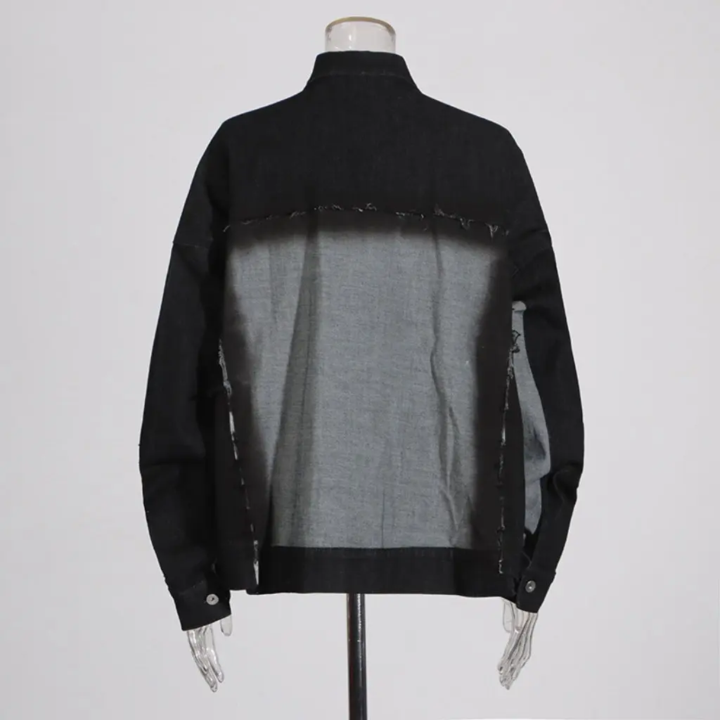 Women's European And American Fashion Personality Trendy Denim Jacket Color-Block Single-Breasted Design Autumn Top
