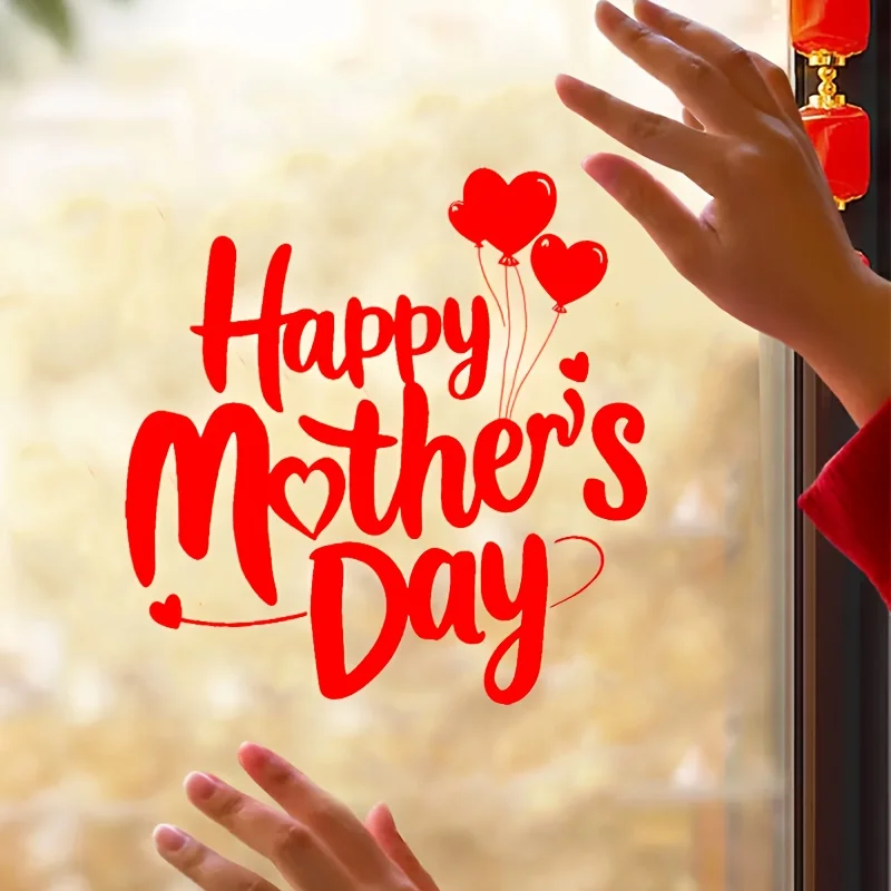 1pc Mother's Day Heart Balloon Art Word Wall & Window Sticker,Self-Adhesive Sticker,Suitable for Windows,Store Window,LivingRoom