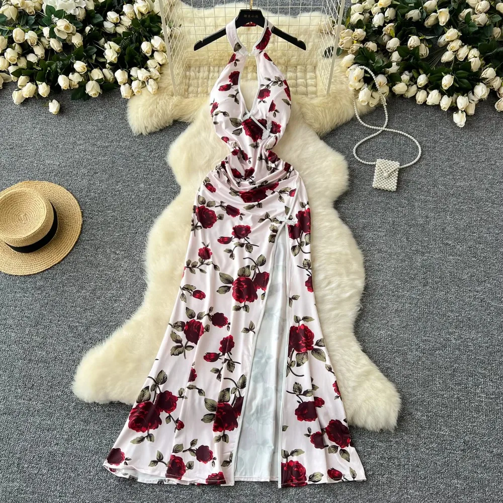 背中の開いた人魚のドレス,カットアウト,ノースリーブ,プリーツ,ヴィンテージ,スリム,甘い,エレガント,夏